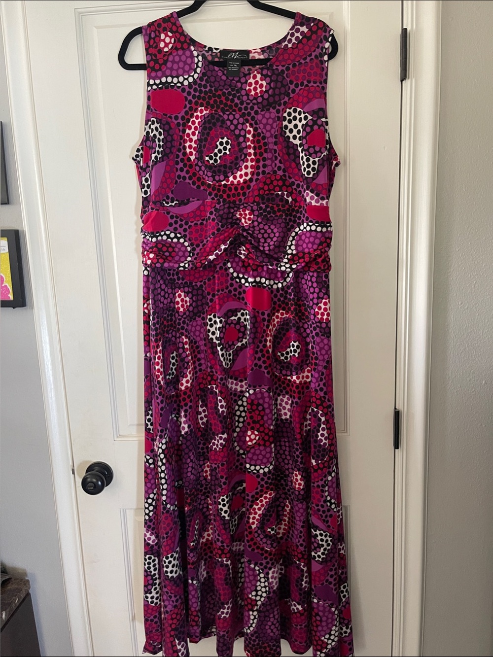 Just...Taylor Sleeveless Fuchsia, Purple & White Printed Maxi Dress